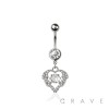316L SURGICAL STEEL MULTI CZ HEART DANGLE BELLY BUTTON NAVEL RING 